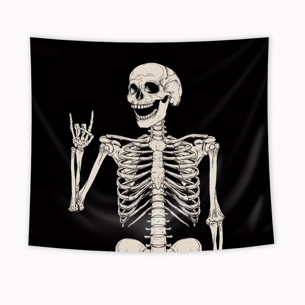 Riyidecor Skull Skeleton Tapestry Wall Hanging 51Hx59W Inch Funny Black and White Theme Home Decor for Men Women Gothic Hippie Halloween Bohemian Terror Rock and Roll Bedroom Living Room Dorm WW-SOKA