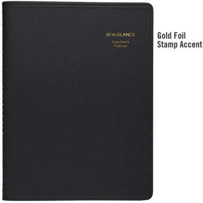 AT-A-Glance Teacher Planner, 8-1/4" x 10-7/8", Undated Weekly & Daily Planner, Academic Lesson Plan Book for Family Homeschool Supplies, Agenda with Twin-Wire Binding, Black Leather (8015505)