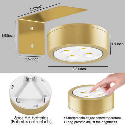 SIXDEFLY Picture Lights for Wall, 3 Lighting Modes Magnetic Art Display Light,Battery Operated Led Painting Light with Remote Control Dimmable & Timer,3Pack Gold