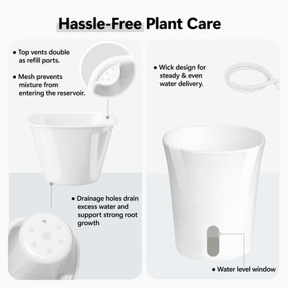 FYRIXONE 10 Pack 3 Inch Self Watering Pots for Indoor Plants, White Plastic Planters with Water Level Indicator, Drainage Holes & Wick, Small Plant Pots for Cuttings, Seedlings, Herbs, African Violets
