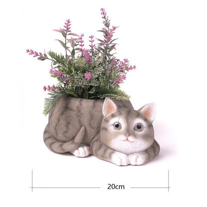 HAUCOZE Cat Statue Planter Succulent Pot Modern Animal Sculpture Home Decor Gift for Bookshelf Garden 7.9 Inch
