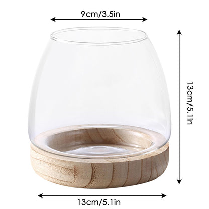 Hydroponic Vase - Durablee Hydroponic Plant Vase, Transparent Glass Fish Bowl Vase with Wooden Support | Wide Mouth Terrarium Flower Vase, Glass Hydroponic Planter Clear Fish Bowl for Home Decoration