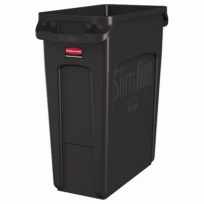 Rubbermaid Commercial Products Slim Jim Trash/Garbage Can with Venting Channels, 16-Gallon, Brown, for Kitchen/Office/Workspace