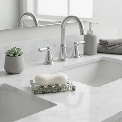 KUHPLOVE Soap Dish Rectangular Draining Holder with Natural Green Inclusions Handcrafted Bathroom Tray Modern Decor Accessory 4.33 x 2.99 x 0.59 Inches (Hair Crystal Double Drain Soap Rack)