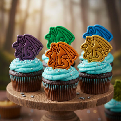 BAKERLOGY Dragon Mini Cookie Cutter and Stamp Set – Fantasy Creature Biscuit Fondant Embosser for Medieval Mythical Baking, Birthday Party Cupcake Decoration Tool