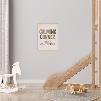 Calming Corner This Is a Safe Space Wall Art Poster Hanger,Boho Classroom Decor for Nursery Toddler Office Calming Corner Sign-Mental Health Gifts for Homeschool Classroom Decor 15.8x11.8 Inch