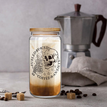 Enanaimg Fueled by Iced Coffee and Anxiety Skull 16 oz Coffee Mug with Lids and Straws, Skeleton Cup, Skull Gifts for Women, Funny Witchy Skeleton Gifts for Women, Friend, Sister, Mom