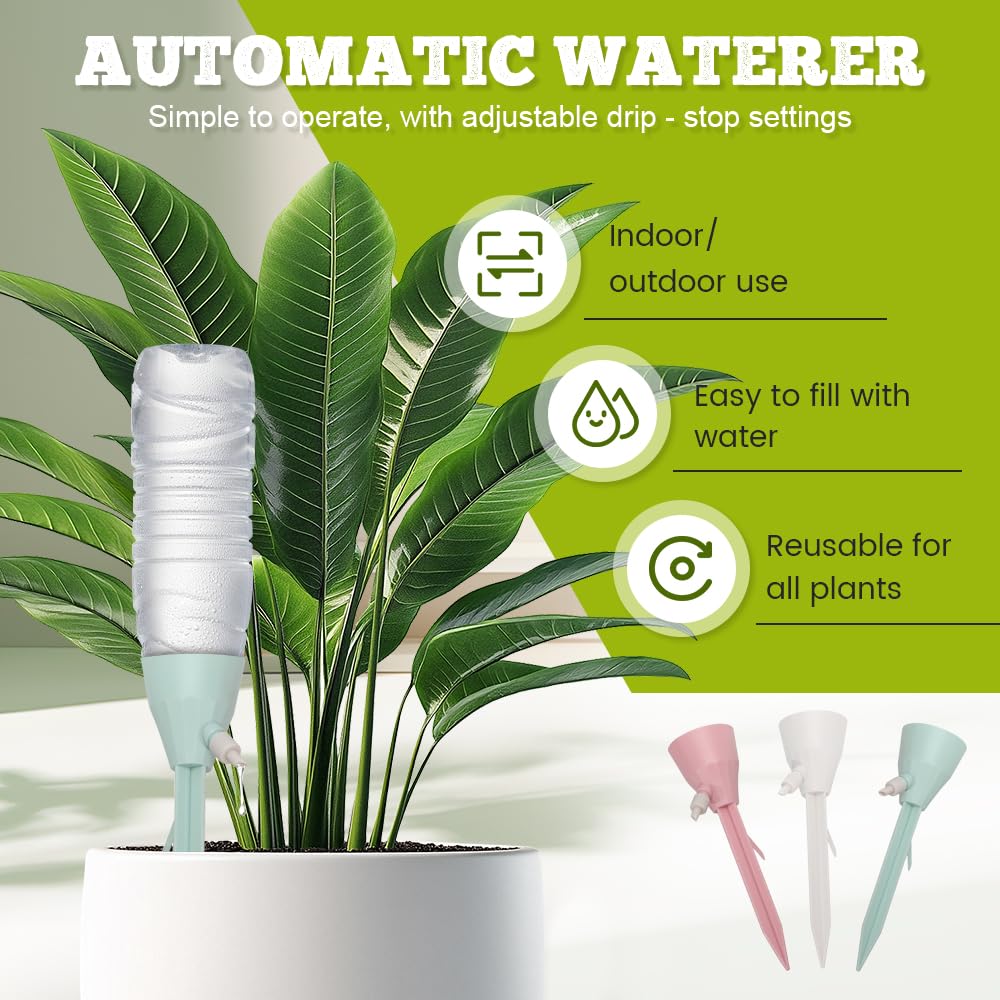 Runsgo Self Watering Spikes, Slow Release Automatic Plant Waterer with Adjustable Valve, Vacation Watering Devices for Indoor Outdoor Plants Garden (6, Green)