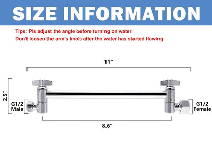 NearMoon Adjustable Shower Arm Universal Connection, Extension Arm, Adjust Angle to Upgrade Shower Experience, Easy to Install, Anti-leak (11 Inch, Chrome Finish)