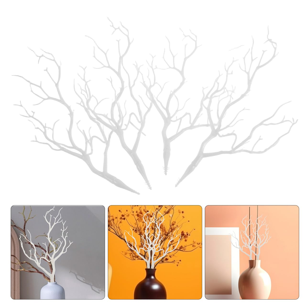 Cabilock 4PCS White Tree Branches for Decoration, Antler Decor, Artificial Branches for Vases and DIY Witch Antler Crafts, Halloween and Christmas Decor