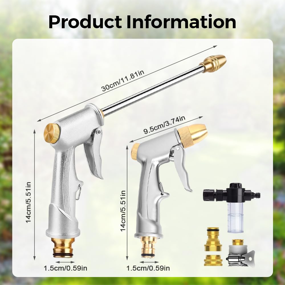 2026 Upgrade High Pressure Hose Nozzle, Turn Any Hose into a High Pressure Water Cleaning Jet, Multi Function Heavy Duty Garden Hose Nozzle, Spray Nozzles for Cleaning Yard Pets Car (ShortRod)