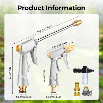 2026 Upgrade High Pressure Hose Nozzle, Turn Any Hose into a High Pressure Water Cleaning Jet, Multi Function Heavy Duty Garden Hose Nozzle, Spray Nozzles for Cleaning Yard Pets Car (ShortRod)