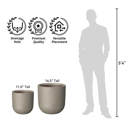 Kante 11.0" Round Concrete Planter, Large Cylinder Plant Pot with Curved Bottom and Drainage Hole, for Indoor and Outdoor Use – Garden or Patio, Weathered Concrete Finish with Painted Interior