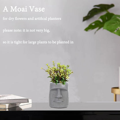Lifexquisiter Easter Island Moai Head Succulent Planter Pot, Human Face Flower Pot for Desktop Home Decor, Cool Moai Figurines Pen and Brush Holder, Grey
