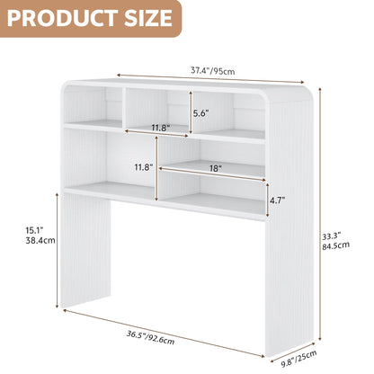Homiflex 5-Tier Desk Shelf, 37.4''W Desktop Bookshelf for Computer Monitor, Desktop Organizer Shelf Storage Rack with 6 Cubbies, 5-Level Desk Hutch Display Rack for Home, Office, Dorm, Vanity, White