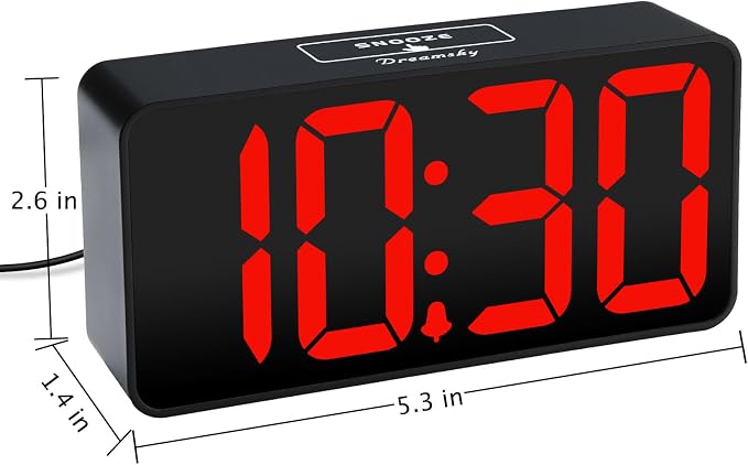 DreamSky Small Digital Alarm Clock for Bedroom with Large Big Numbers | Electric Bedside Desk Clock with USB Charging Port, Brightness Dimmer, Adjustable Alarm Volume, USB-C Adapter Powered