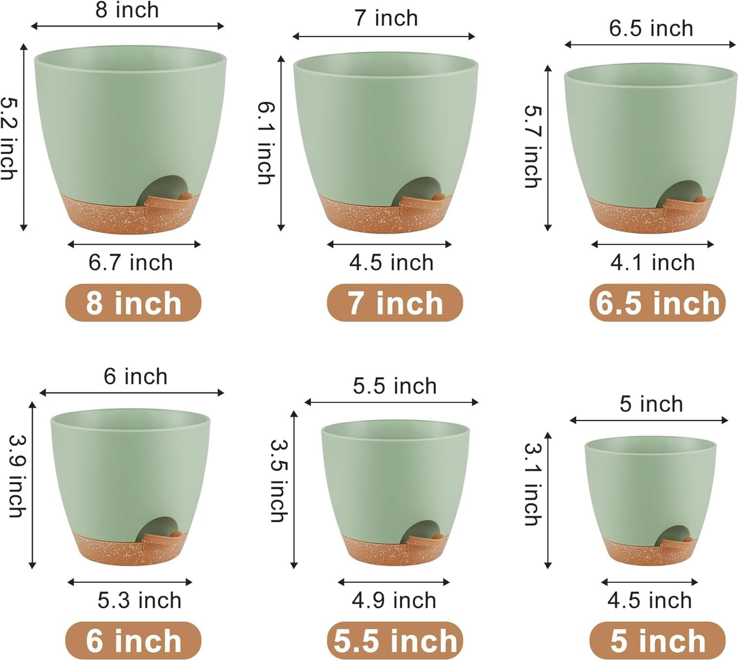 QRRICA Plant Pots 8/7/6.5/6/5.5/5 Inch Self Watering Pots and 12/10/9 Inch Pots