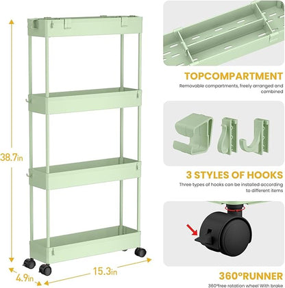 SPACELEAD 2-piece Set Slim Storage Cart 3 Tier,Bathroom Organizer Rolling Utility,Mobile Shelving Unit Slide Out for Office, Kitchen, Laundry Room & Narrow Places
