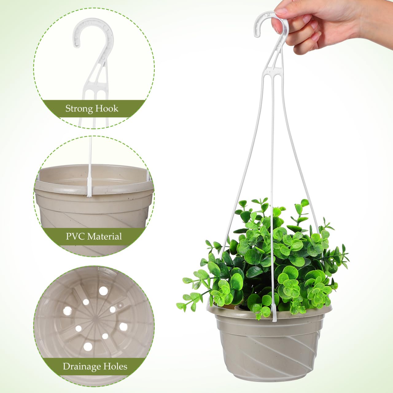 VOSAREA 4pcs Plastic Hanging Planters Hanging Plant Containers with Drainage Holes and Hooks for Outdoor Indoor Plant Garden