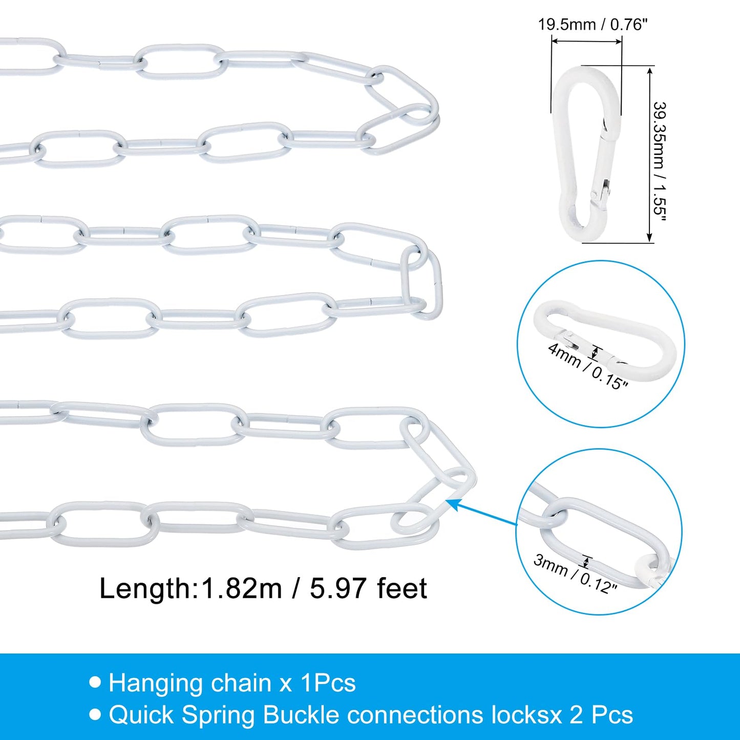 PATIKIL 6 Feet White Finish Lighting Hanging Chain, Metal Looping Chain for Hanging Plant Pendant Chandelier Light Fixture