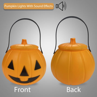 Dobertry Pumpkin Lights with Sound Effects, Laughing Scary Noise Led Lantern, Battery Operated Spooky Sound Pumpkin Lamp, Hanging Light for Home Party Porch Halloween Decor
