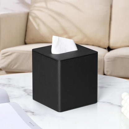 MEIBOOCH PU Leather Tissue Box Cover Square Tissue Box Holder with Magnetic Closure (Black)