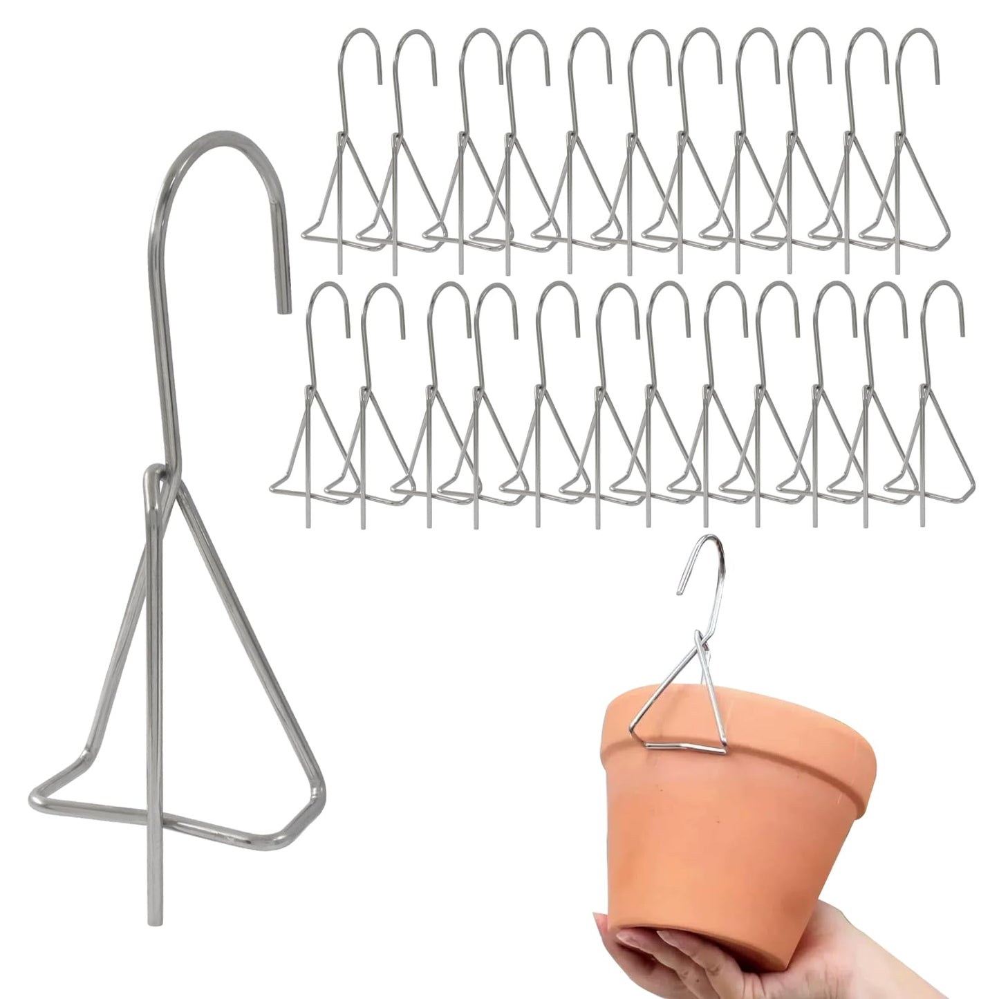 Jiozermi 12 Pcs Terracotta Pots Hanger Hooks, Stainless Steel Plant Wall Holder Flower Pot Hangers for Plants Outdoor Orchids Clay Pots Wall and Fence Mounted