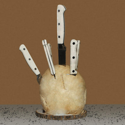 Skull Knife Holder for Kitchen: A Skeleton Knife Stand Doubling as Horror - Themed Kitchen Storage Head Rack. Ideal for Scary Party Decor, 15CM/5.9IN, Beige