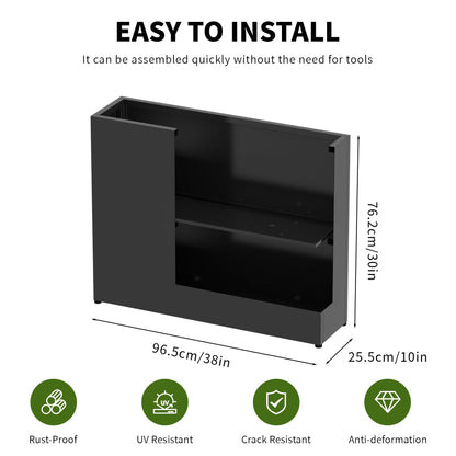 GMTALNBO 38" L x 10" W x 30" H Black Planter Box - Thickened Galvanized Steel with Weather-Resistant Coating, Heavy-Duty Raised Garden Bed for Outdoor Plants, Easy Assembly & Adjustable Feet
