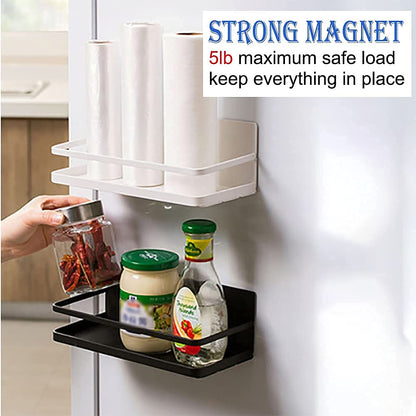 ELESEI Magnetic Spice Rack Refrigerator Side Magnetic Spice Rack Kitchen Magnetic Shelf Magnetic Fridge Shelf Perfect Space Saver for Kitchen/Apartment 2 Pack (Black)
