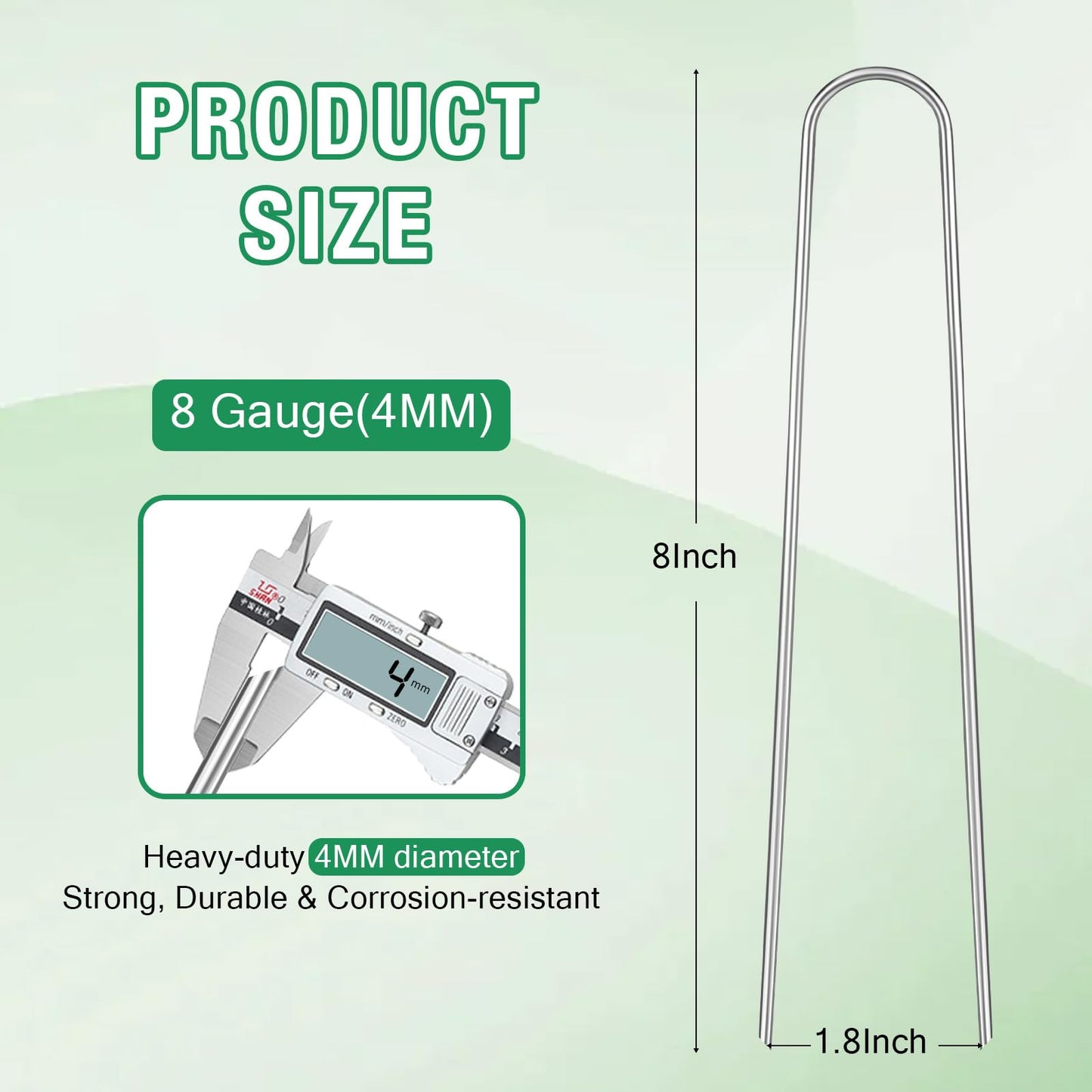 8 Gauge Landscape Staples, FUIJOL 8 Inch 15 25 50 100 Pack Heavy Duty U-Shaped Landscape Stakes, Galvanized Garden Staples for Weed Barrier Stakes, Ground Cover, Irrigation Tubing, Fence (25, 8 Inch)