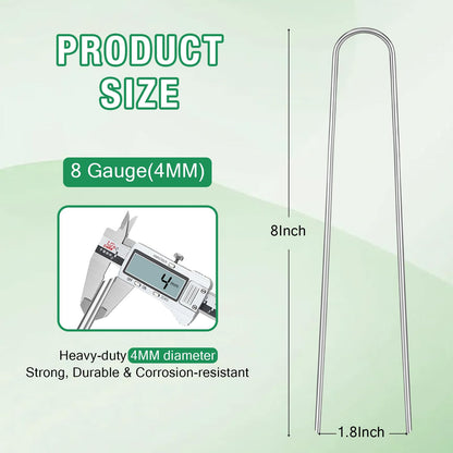 8 Gauge Landscape Staples, FUIJOL 8 Inch 15 25 50 100 Pack Heavy Duty U-Shaped Landscape Stakes, Galvanized Garden Staples for Weed Barrier Stakes, Ground Cover, Irrigation Tubing, Fence (25, 8 Inch)