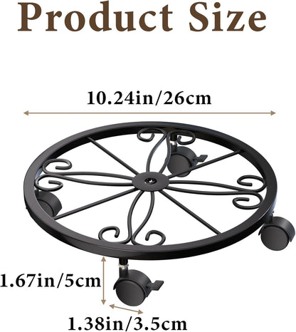 KOOKASHOP 2-Pack Plant Caddy with Wheels - Plant Stand with Wheels, 360° Lockable Plant Rollers Plant Dolly, 10.24" Plant Tray with Casters for Indoor and Outdoor, Black