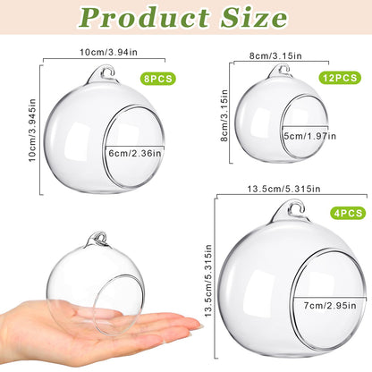 GlikCeil 12 Pcs 5.3'' 3.9'' 3.15'' Hanging Glass Tealights Candle Holder Large Globes Fillable Plant Clear Terrarium Orbs Air Plants Holder with Fishing Line Wedding Centerpiece Tree Decor
