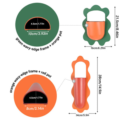 AimtoHome Metal Wall Planters Set of 2, Retro Wavy-Edge Hanging Vases - Orange & Green Red Iron Wall-Mounted Planters for Indoor Plants, Flowers & Home Decor (Living Room, Bedroom, Bathroom)