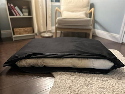 Natural Cotton Canvas Dog Bed – Raw Cotton Filled Pet Cushion Insert, Breathable Eco-Friendly Dog Mattress, Durable Washable Cover with Zipper (Black, Medium 42"x29"x4")
