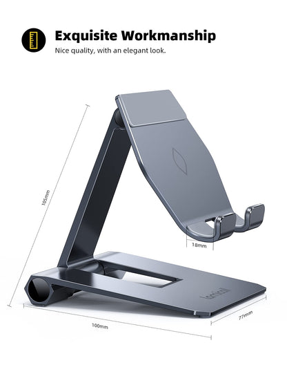 Lamicall Aluminum Metal Adjustable Cell Phone Stand Desk - Heavy Duty Aluminum Metal Foldable Desktop Phone Holder, Cradle, Dock, for iPhone 16 15 14, Plus, Pro, Pro Max, 13 12 X XS,4-11'' Phone Grey