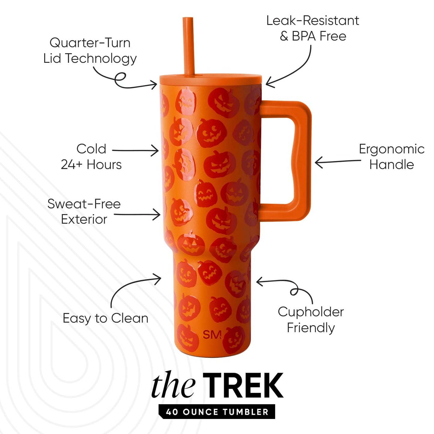 Simple Modern Halloween 40 oz Trek Tumbler with Handle and Straw Lid | Cup Holder Friendly Insulated Stainless Steel Travel Mug | Jack-O-Lanterns