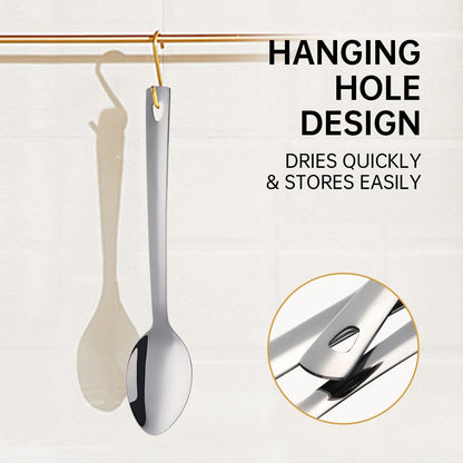 13-Inch Large Stainless Steel Serving Spoons Set, Long Handle Buffet Utensils, Dishwasher Safe (Silver, 8 piece)