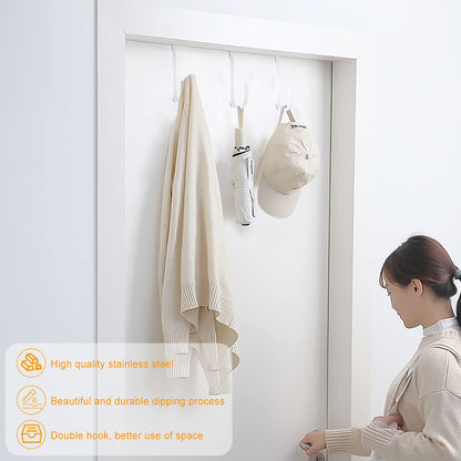 Manesi Double Sided Over The Door Hooks for Clothes. Over The Door Hanger Hook Set of Four. Towel Hanger for Bathroom, Wreath Hook, Coat Rack Hat Organizer or Plant Hooks for Ceiling 4 Pack