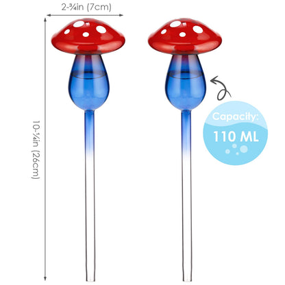 NiHome Mushroom Spike Self-Watering Bulb 2-Pack 10" Long Gradient Red Blue Hand-Blown Glass Globe Pot Plant Waterer for Home Indoor Outdoor Garden Patio Hanging Flower Automatic Irrigation System