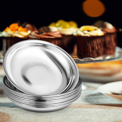 BESPORTBLE Stainless Steel Small Plates 10-Pack 4 Inch Round Sauce Dishes for Condiments Mustard Bowls Appetizer Plates for Home Restaurant Outdoor Camping and Bbq