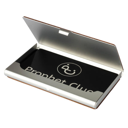 Prophet Clue PC Business Card Holder Walnut Wood & Stainless Steel Business Card Case with Engraved A-Z Initial (B)