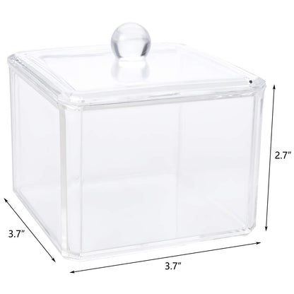 Hedume 4 Pack Swabs Dispenser Holder, 15 Oz Clear Acrylic Canister Set, Modern Square Bathroom Vanity Countertop Storage Organizer for Cotton Ball, Cotton Swab, Cottons Rounds, Bath Salts