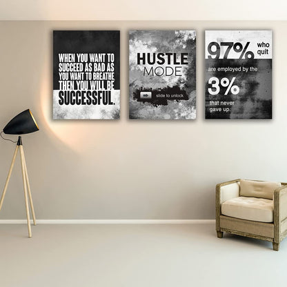 Motivational Painting Wall Art 3 Pieces Canvas Print Success Wall Art for Home Office Living Room Leader Canvas Quotes Inspirational Positive Poster Framed Motivation Artwork [36''Wx 16''H]