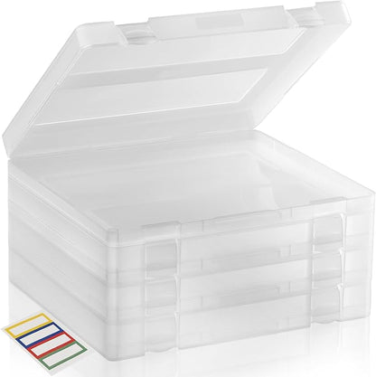 4-Pack Art & Craft Organizer Storage Case - Semi Transparent Stackable Plastic Craft Storage Container, Project Organizer Box Paper Custom Size Fit 8.5 x 11 Paper & More 12.4 x 10.8 x 1.7 In