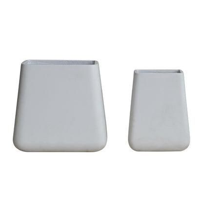Creative Co-Op 2-Piece Cement Composite Square Planters, White