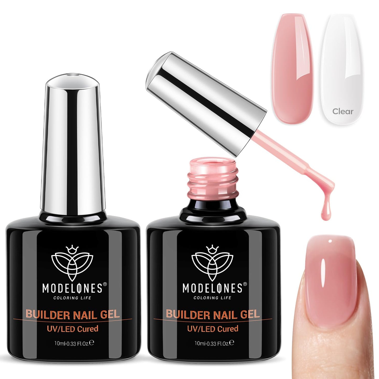 modelones Gel Nail Polish Set 2 Pcs 15ml French Manicure Kit White Nude Pink Jelly Sheer Gel Polish Soak Off UV LED Classic French Tip Gel Polish Natural Nail Art DIY Gift for Women