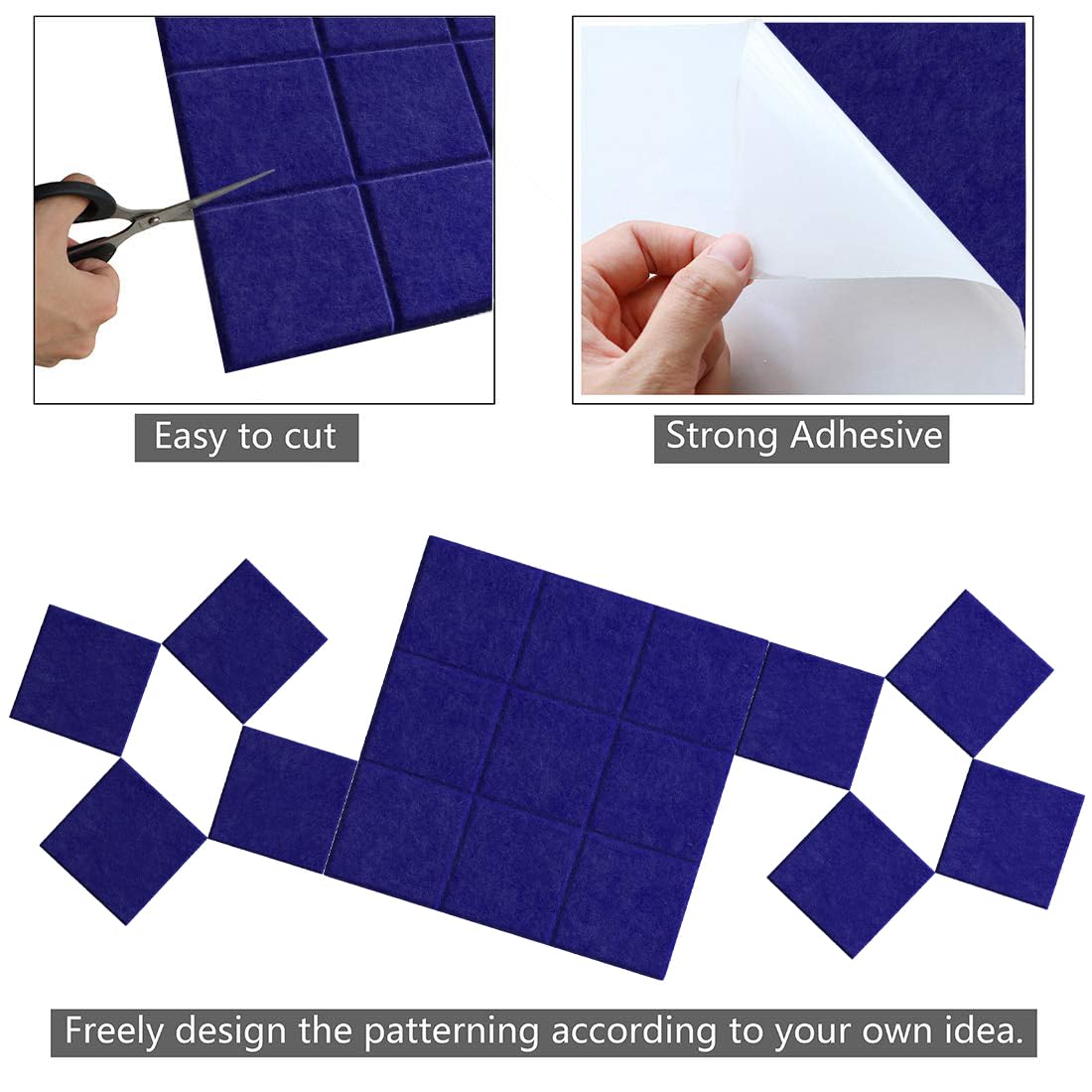 Uoisaiko Large Felt Board Tiles for Wall with 30 Push Pins, 11.8"x11.8" Pack of 6 Pin Board Notice Boards for Home Office Kitchen, Bulletin Board Wall Tiles for Photos Memos (Dark Blue, 6 Pack)