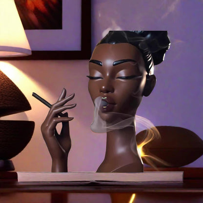 Elegant Head Incense Black Woman Burner, Modern Design, Stylish Incense Holder Black Women, Sophisticated Home Decor, Desk Accessory (Black2)